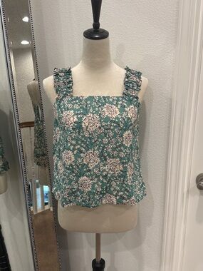 Evereve Green Floral Ruffle-Strap Camisole